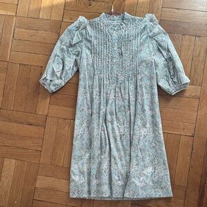 Loulou Studio Kids Dress in Soft Blue and White